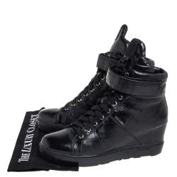 Pre Owned Prada Sport Black Leather Wedge Sneakers Size 40