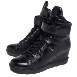 Pre Owned Prada Sport Black Leather Wedge Sneakers Size 40