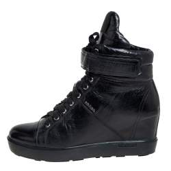 Pre Owned Prada Sport Black Leather Wedge Sneakers Size 40