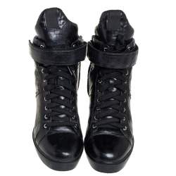 Pre Owned Prada Sport Black Leather Wedge Sneakers Size 40