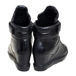 Pre Owned Prada Sport Black Leather Wedge Sneakers Size 40