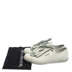 مملوكة مسبقًا Prada Sport Off White Patent Leather Fringe Detail Low Top Sneakers Size 41
