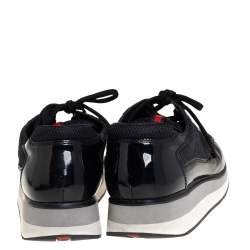 Pre Owned Prada Sport Black Patent Leather And Mesh Low Top Sneakers Size 39.5