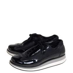 Pre Owned Prada Sport Black Patent Leather And Mesh Low Top Sneakers Size 39.5