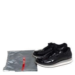 Pre Owned Prada Sport Black Patent Leather And Mesh Low Top Sneakers Size 39.5