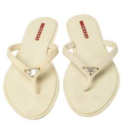 Pre Owned Prada Sport Cream Rubber Thong Sandals Size 38