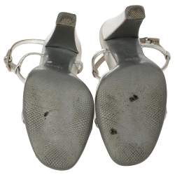 Pre Owned Prada Sport Silver Metallic Leather T-Strap Sandals Size 37