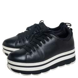 Pre Owned Prada Sport Black Leather Platform Sneakers Size 38