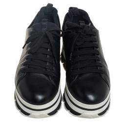 Pre Owned Prada Sport Black Leather Platform Sneakers Size 38