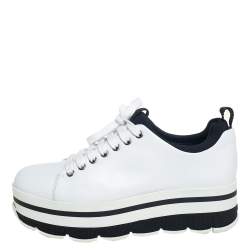 Pre Owned Prada Sport White Leather Platform Sneakers Size 38