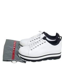 Pre Owned Prada Sport White Leather Platform Sneakers Size 38