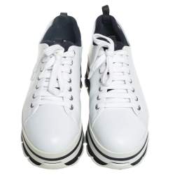 Pre Owned Prada Sport White Leather Platform Sneakers Size 38
