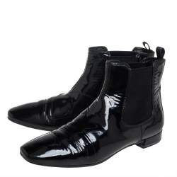 Pre Owned Prada Sport Black Patent Leather Chelsea Boots Size 36.5