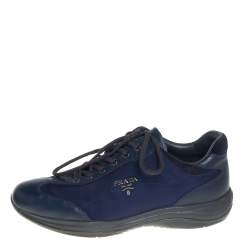 Pre Owned Prada Sport Blue Nylon And Leather Low Top Sneakers Size 39