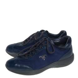 Pre Owned Prada Sport Blue Nylon And Leather Low Top Sneakers Size 39