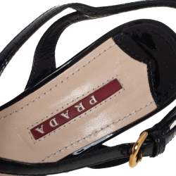 Pre Owned Prada Sport Black Patent Leather Bow Wedge Sandals Size 36