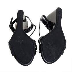 Pre Owned Prada Sport Black Patent Leather Bow Wedge Sandals Size 36