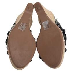 Pre Owned صندل برادا سبورت فتحة كعب إسبادريل كعب روكي قفي جلد مضفر أسود مقاس 36