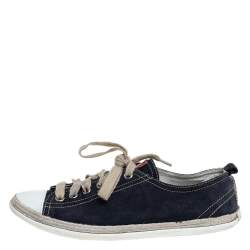 Pre Owned Prada Sport Navy Blue Suede And Rubber Cap Toe Low Top Sneakers Size 37.5