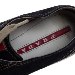 Pre Owned Prada Sport Navy Blue Suede And Rubber Cap Toe Low Top Sneakers Size 37.5
