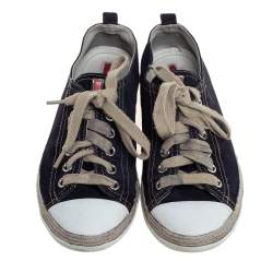 Pre Owned Prada Sport Navy Blue Suede And Rubber Cap Toe Low Top Sneakers Size 37.5