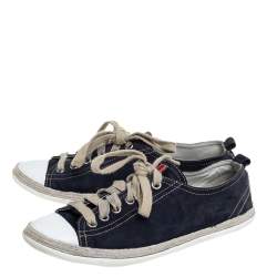 Pre Owned Prada Sport Navy Blue Suede And Rubber Cap Toe Low Top Sneakers Size 37.5