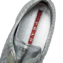 Pre Owned Prada Sport Silver Woven Leather Low Top Sneakers Size 37.5