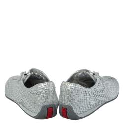 Pre Owned Prada Sport Silver Woven Leather Low Top Sneakers Size 37.5