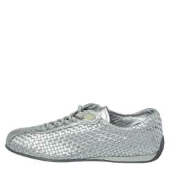 Pre Owned Prada Sport Silver Woven Leather Low Top Sneakers Size 37.5