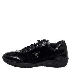 Pre Owned Prada Sports Black Patent Leather And Velvet Low Top Sneakers Size 37