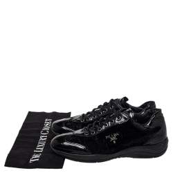 Pre Owned Prada Sports Black Patent Leather And Velvet Low Top Sneakers Size 37