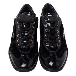 Pre Owned Prada Sports Black Patent Leather And Velvet Low Top Sneakers Size 37