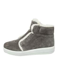 Prada Sport Grey Suede Fur Lined High Top Sneakers Size 37