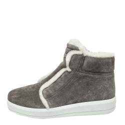 Pre Owned Prada Sport Grey Suede Fur Lined High Top Sneakers Size 37