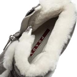 Pre Owned Prada Sport Grey Suede Fur Lined High Top Sneakers Size 37
