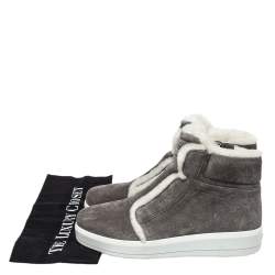 Pre Owned Prada Sport Grey Suede Fur Lined High Top Sneakers Size 37