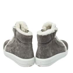 Pre Owned Prada Sport Grey Suede Fur Lined High Top Sneakers Size 37