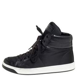 Pre Owned Prada Sport Black Nylon And Leather High Top Sneakers Size 40