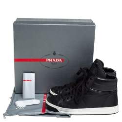 Pre Owned Prada Sport Black Nylon And Leather High Top Sneakers Size 40