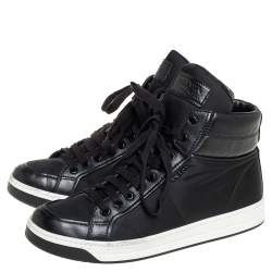 Pre Owned Prada Sport Black Nylon And Leather High Top Sneakers Size 40