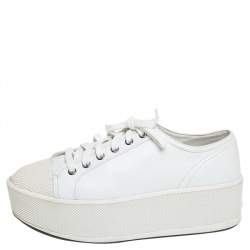 Prada Sport White Leather Platform Low Top Sneakers Size 37