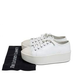 مملوكة مسبقًا Prada Sport White Leather Platform Low Top Sneakers Size 37