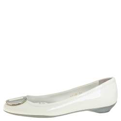 Pre Owned Prada White Patent Leather Ballet Flats Size 36
