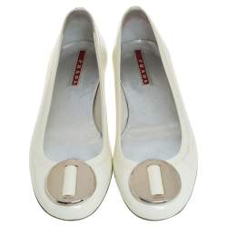 Pre Owned Prada White Patent Leather Ballet Flats Size 36