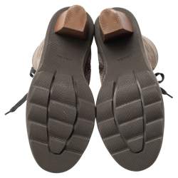 Pre Owned Prada Sport Grey Suede Block Heel Lace Up Mid Calf Boots Size 37.5