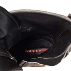 Pre Owned Prada Sport Grey Suede Block Heel Lace Up Mid Calf Boots Size 37.5