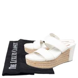 Pre Owned Prada Sport White Leather Espadrille Platform Slide Sandals Size 40