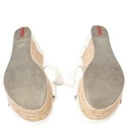 Pre Owned Prada Sport White Leather Espadrille Platform Slide Sandals Size 40