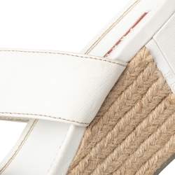 Pre Owned Prada Sport White Leather Espadrille Platform Slide Sandals Size 40