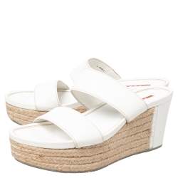 Pre Owned Prada Sport White Leather Espadrille Platform Slide Sandals Size 40
